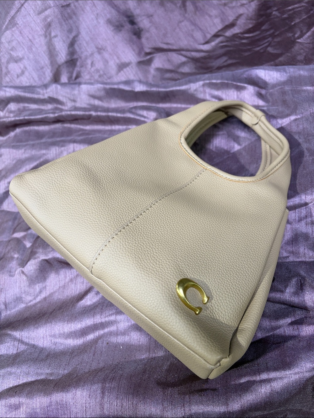 Coach Cream Pebbled Leather Mini Tote with Gold Hardware